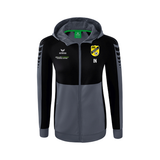 ERIMA Damen Six Wings Trainingsjacke mit Kapuze inkl. JSG Göttschied-Regulshausen Wappen, Vereinsname Rücken & Sponsorenlogo